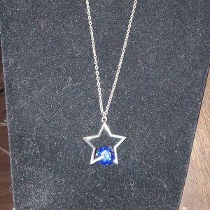 paparazzi Silver Star Necklace with Blue Crystal Accent